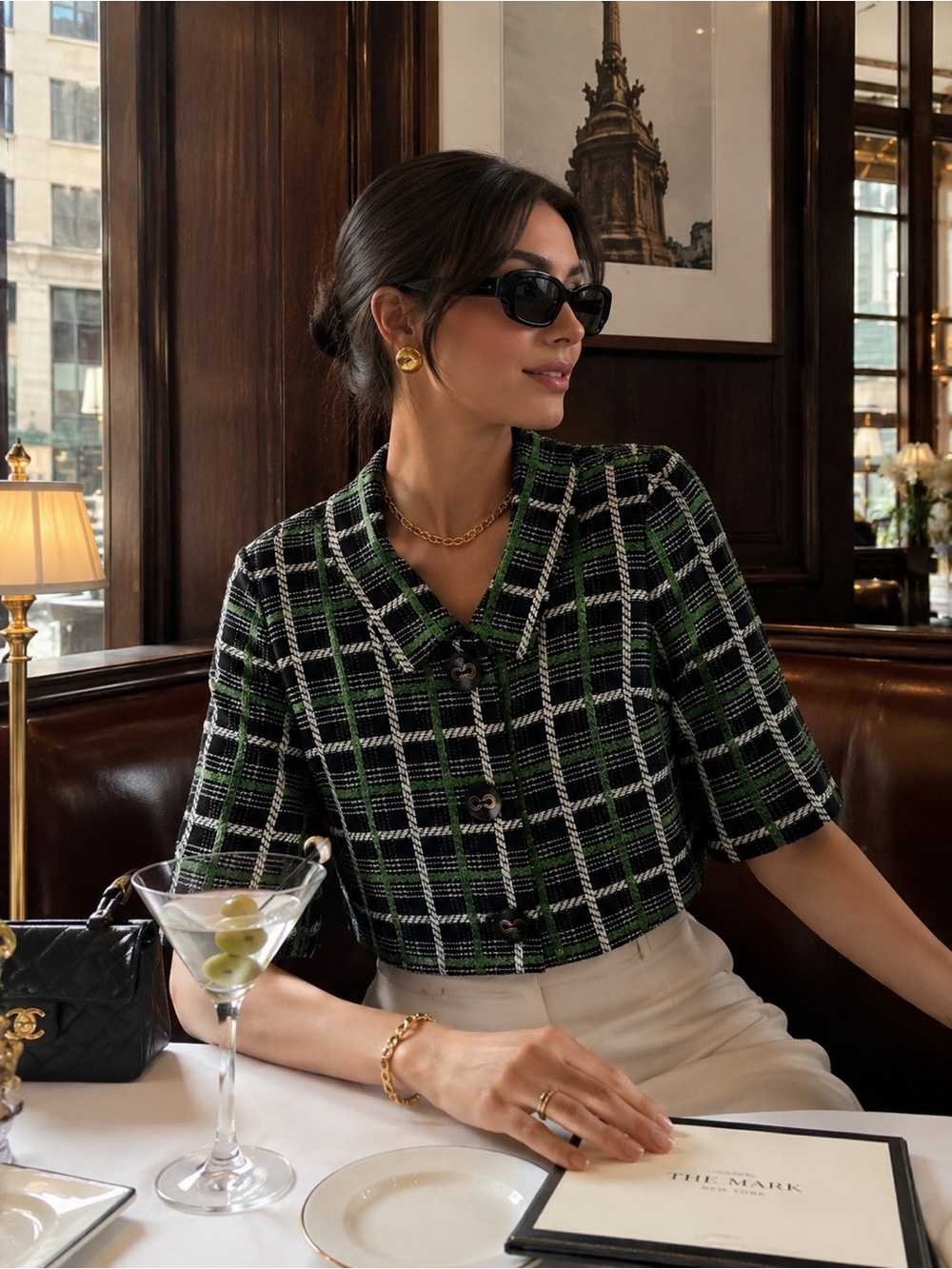 Milly of NY Vintage 100% Cotton Women’s Green Plaid Cropped Blazer Jacket sz 10